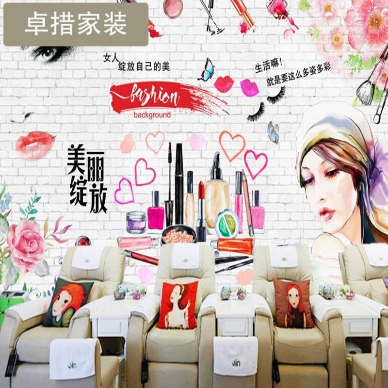 定制美甲店3D个性壁纸美容院彩妆店化妆品墙纸时尚吧台背景墙壁画_8_1_2 加厚无纺布（拼接）