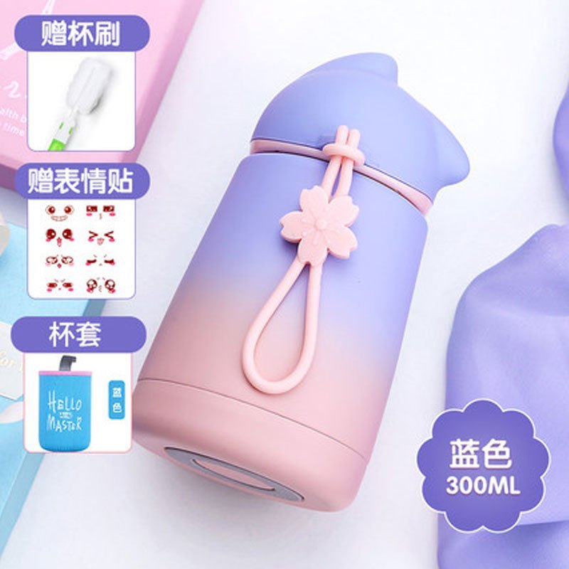 渐变色保温杯女可爱便携迷你小巧韩版学生水杯个性小清新文艺杯子多色多款多功能生活日用家庭清洁_7_8_2 蓝色+杯套