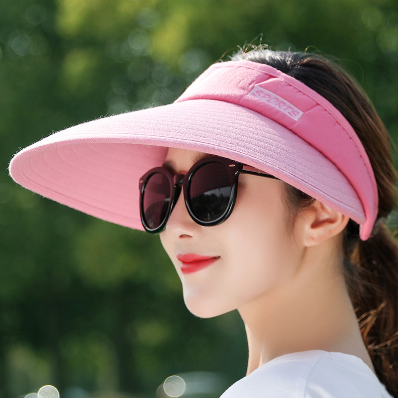遮阳帽子女休闲百搭防晒空顶太阳帽女防止外线出游夏天遮脸网球帽_28 粉色