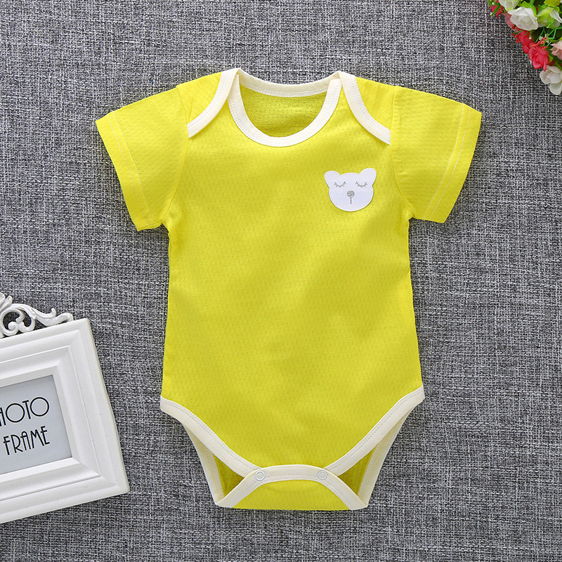 婴儿连体衣服夏季新生儿纯棉三角爬服男女宝宝短袖薄款三角哈衣 黄色 90cm