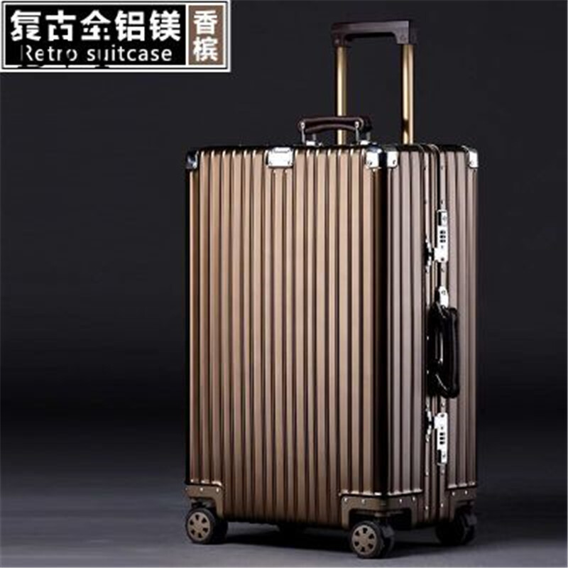 BVT全铝镁合金商务拉杆箱女士拖箱旅行箱万向轮行李箱海关锁密码箱 29寸 香槟色全金属