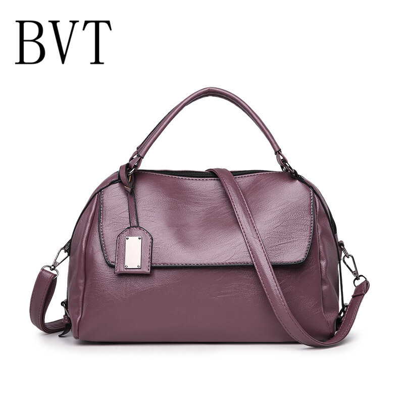 BVT新款时尚百搭凯莉包斜挎包欧美波士顿包手提包软皮单肩包枕头包 紫色