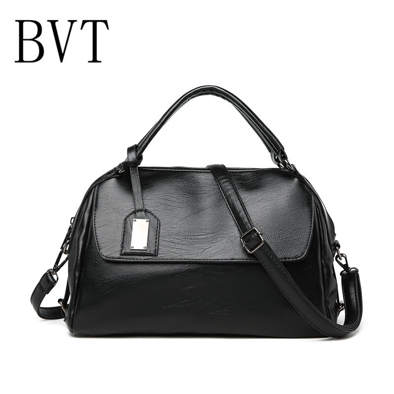 BVT新款时尚百搭凯莉包斜挎包欧美波士顿包手提包软皮单肩包枕头包 黑色