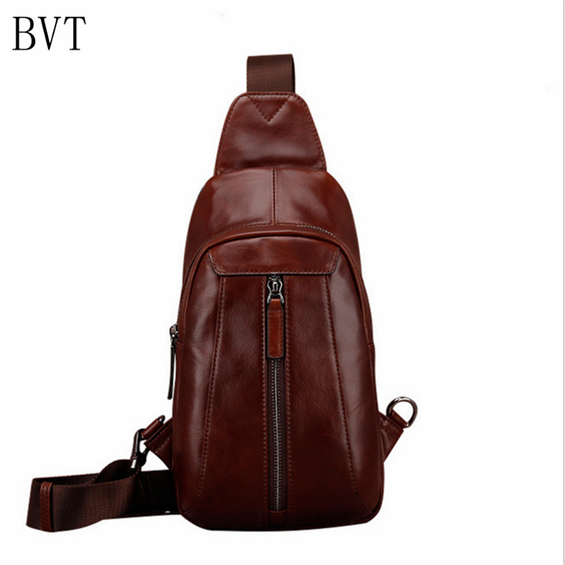 BVT纯色胸包男士单肩包韩版斜挎包时尚户外休闲包斜跨包男包背包 棕色