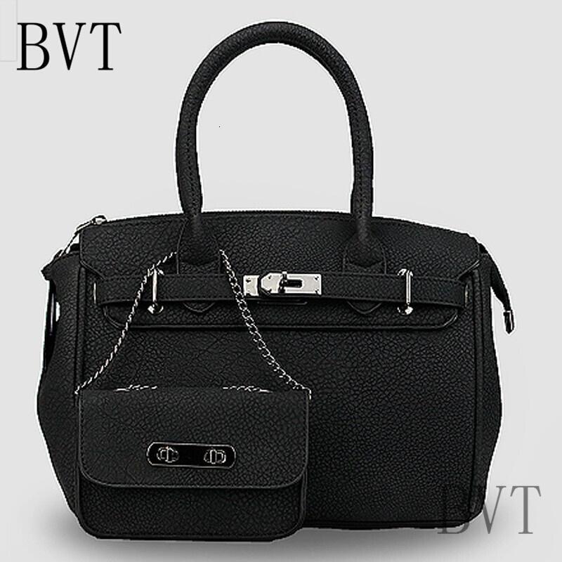 BVT女包时尚女士手提包欧美软牛皮单肩包子母包潮流斜挎大包包手提包_2 黑色