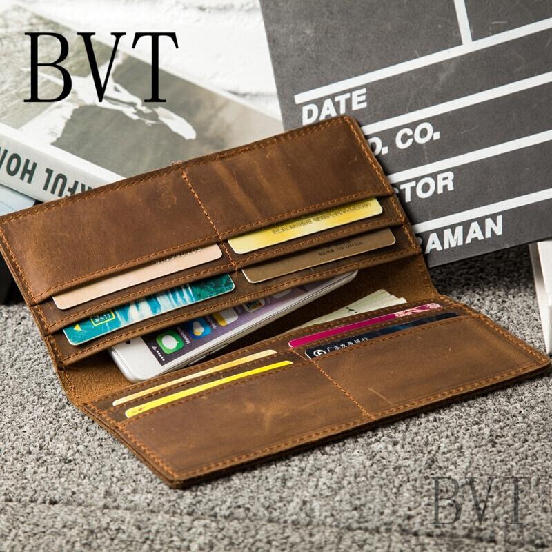 BVT长款手工钱包真皮复古皮夹卡包欧洲站牛皮疯马皮钱包多卡位卡包棕色_7 默认颜色