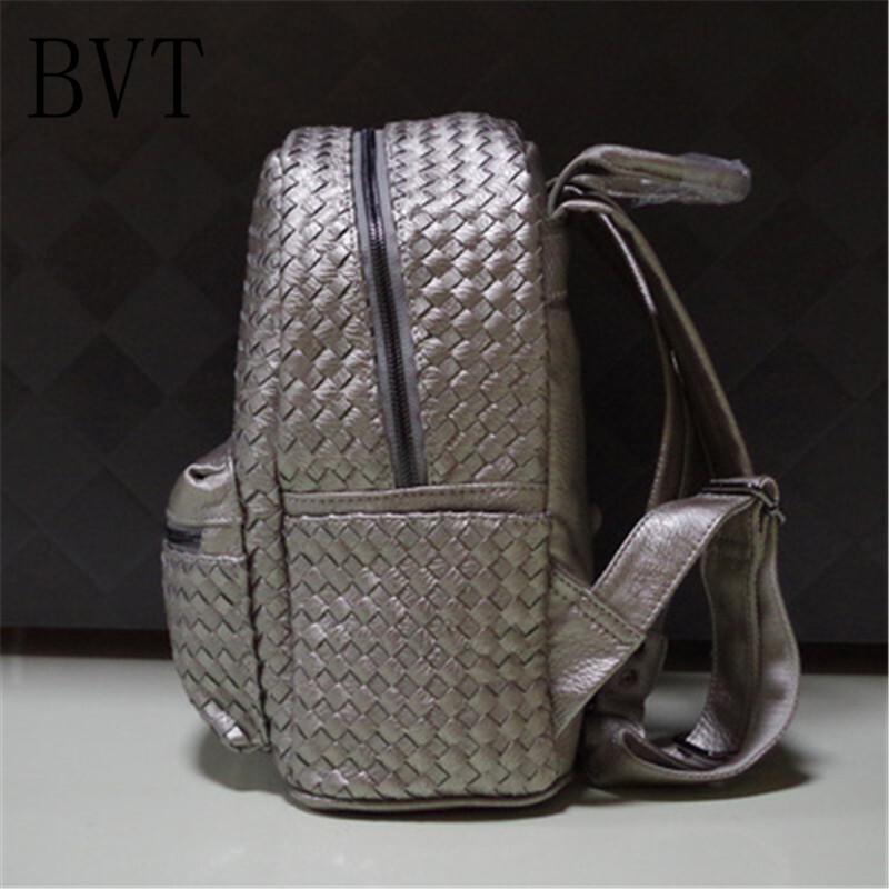 BVT韩国新款迷你编织休闲旅行双肩包小背包书包单肩挎潮包女包_1 银灰小号