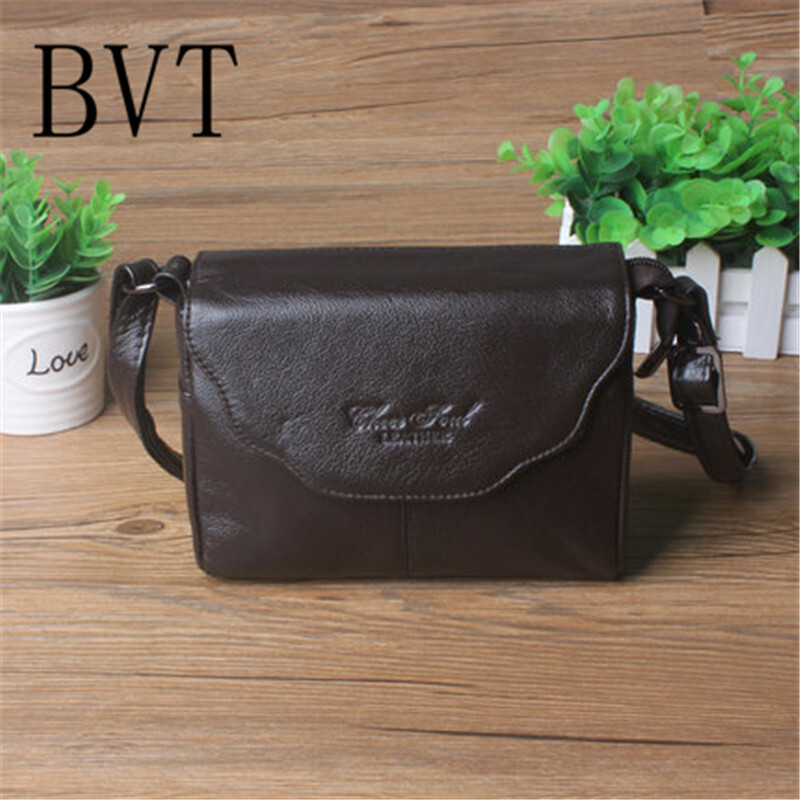 BVT新款欧美中年女包牛皮小斜挎包女士单肩包中年软皮妈妈小包 咖啡色