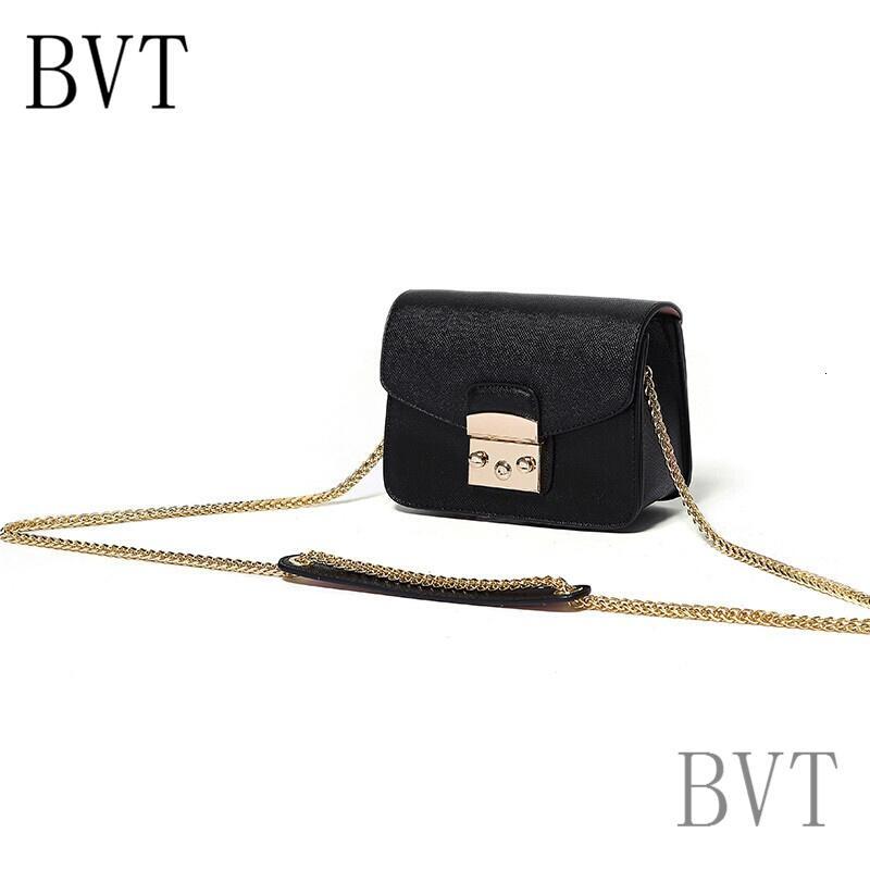 BVT软牛皮女包锁扣小方包单肩斜挎包小包包欧美时尚金属链条包手机包_5 黑色