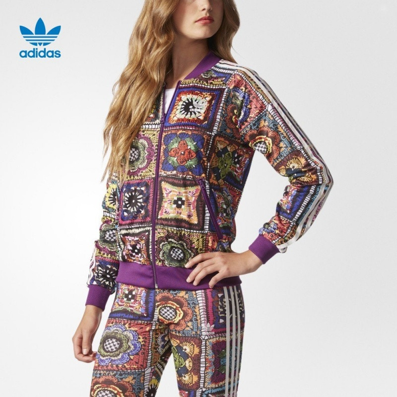 adidas阿迪达斯三叶草女子运动休闲保暖舒适印花夹克AY6856 2XS AY6856