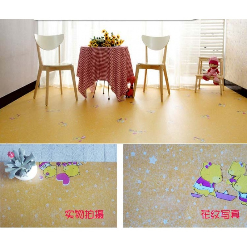 加厚塑料地板革PVC地板胶地贴纸家用出租过渡房耐磨防水地板包邮 默认尺寸 桔色橘黄卡通加厚