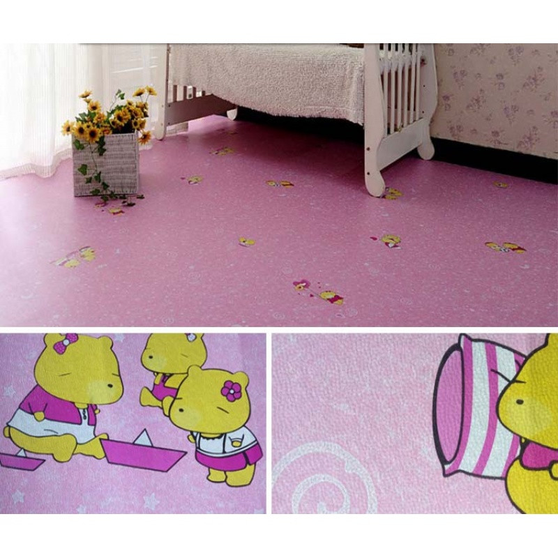 地胶地板革家用满铺办公室地革耐磨防滑防水加厚地垫 默认尺寸 粉红色粉色卡通加厚