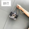 BVT女包撞色花朵小方包2017时尚印花链条包包休闲单肩斜挎包 米白色