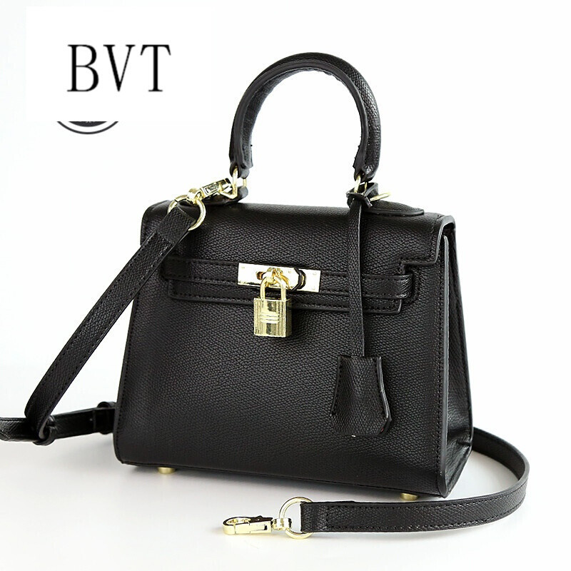 BVT手提包新款简约百搭优雅铂金单肩包斜挎包女锁扣时尚手提包 黑色