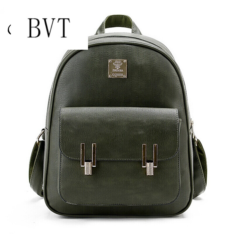 BVT双肩包女2017新款女包百搭学院风中学生书包PU背包 绿色