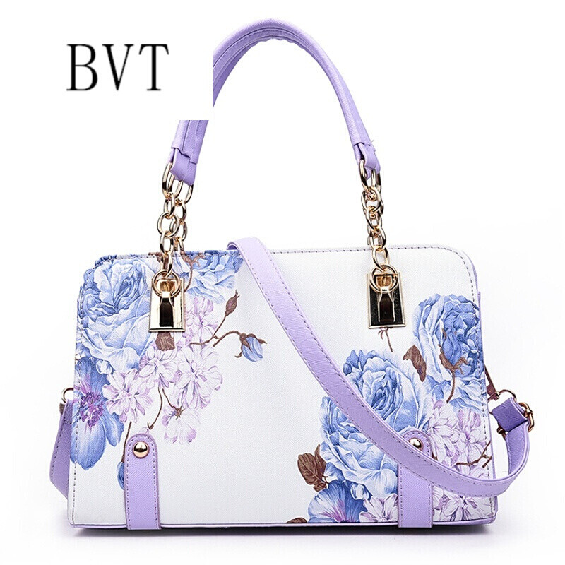 BVT新款女包横款方形拉链暗袋女士包手提包单肩包女包包韩版 紫罗兰