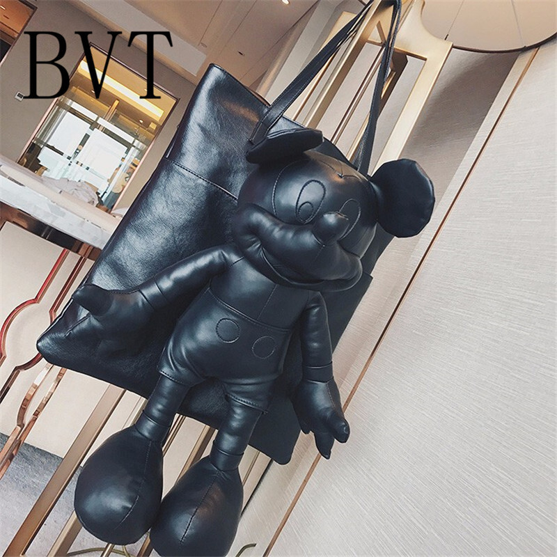 BVT学生包卡通米奇大包女可爱大容量单肩包手提包购物袋大包黑色 默认颜色