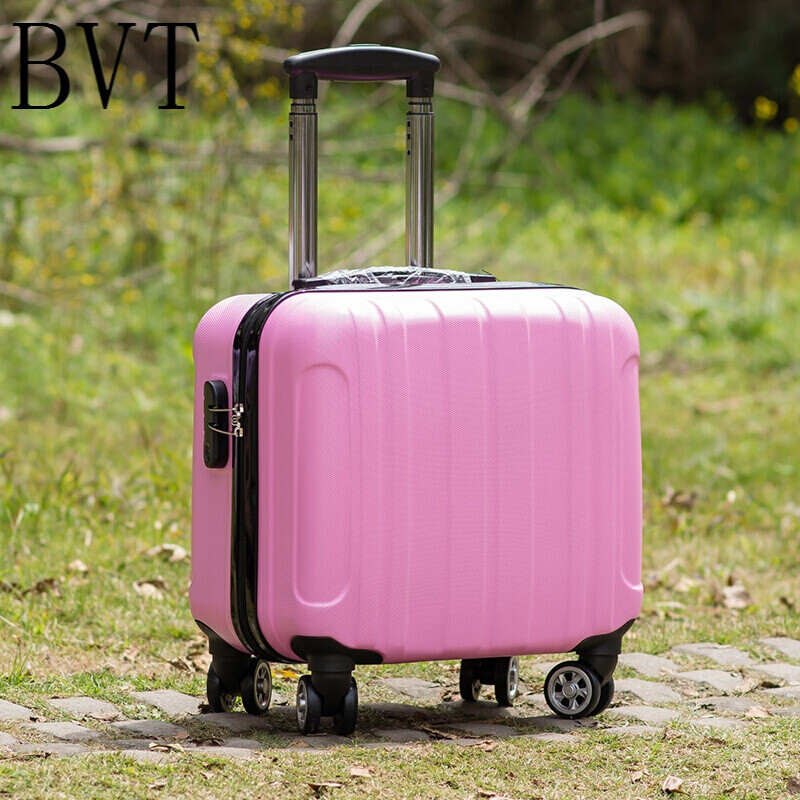 BVT迷你行李箱16寸女男拉杆旅行包18寸登机箱手提箱密码小皮箱17 粉红色