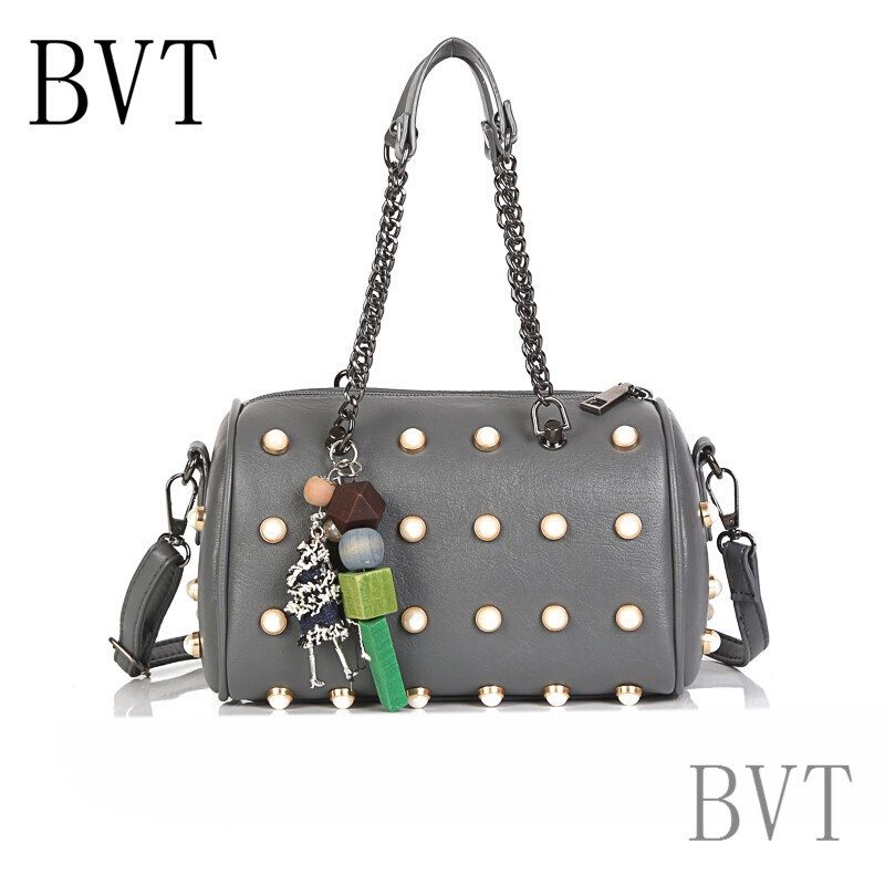 BVT欧洲站女士小方包斜挎包夏季单肩包铆钉链条包串珠手提迷你包 灰色