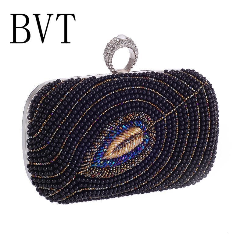 BVT女士手拿包珍珠串珠包包戒指包礼服包旗袍包新娘包晚宴包欧美瑞丽包_0 黑色