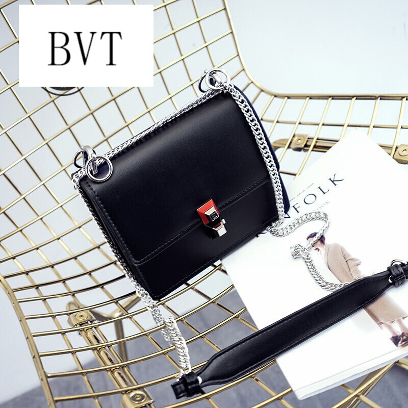BVT单肩包女秋季新款潮韩版斜挎包链条小方包简约时尚单肩潮 黑色