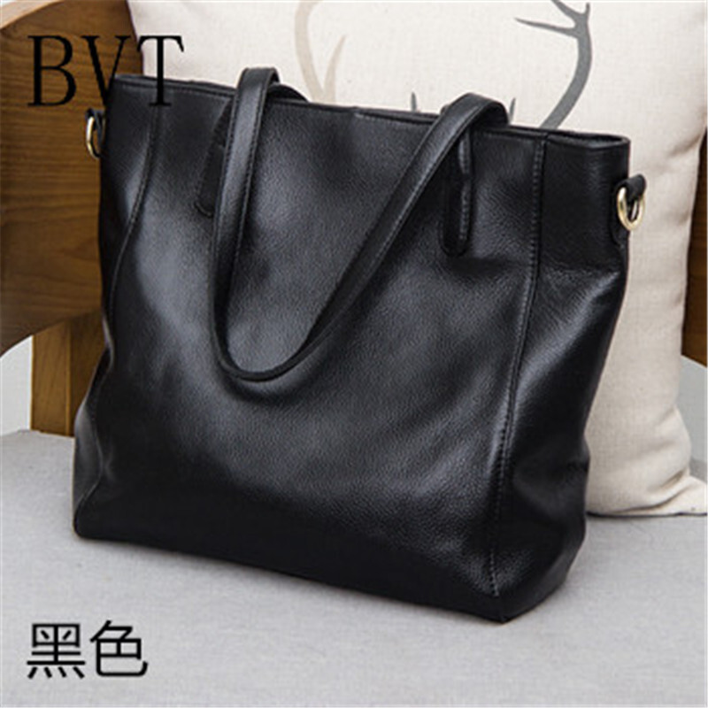 BVT原创软皮女包手提单肩包女大包真皮简约女包斜挎包包大容量托特包 黑色