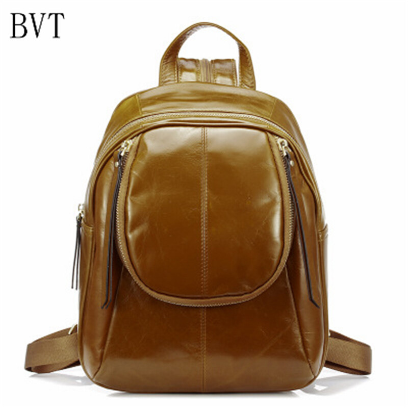 BVT旅游包女双肩包休闲轻便两用女背包休闲学院风森系皮包大容量百搭 杏色
