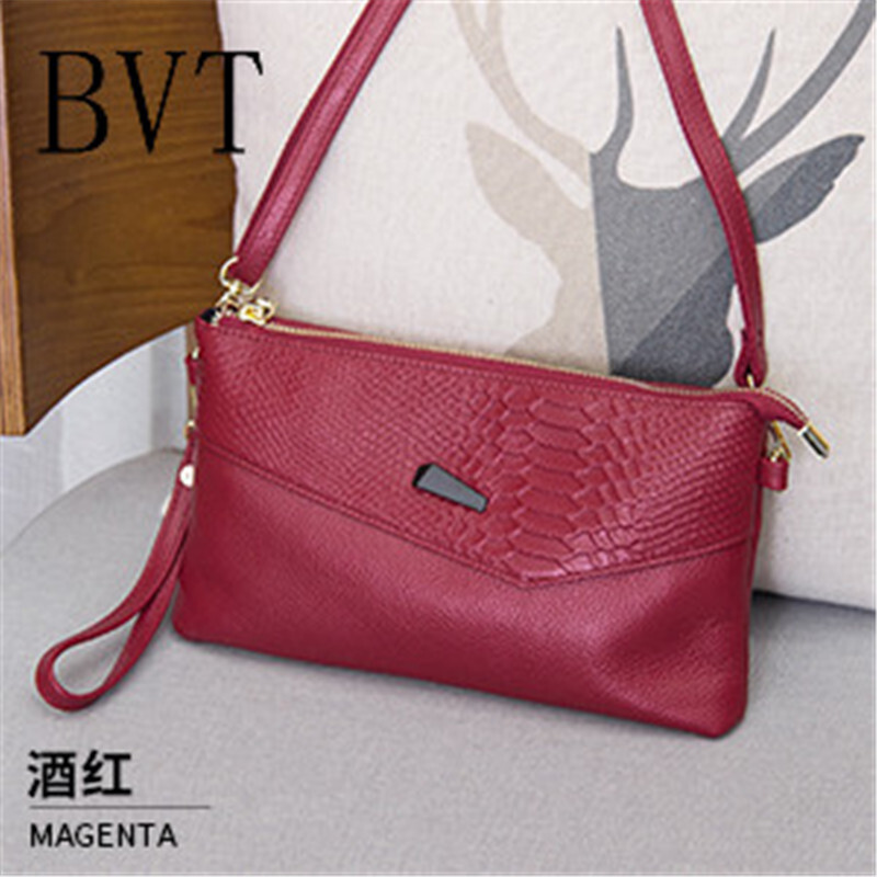 BVT手拿包女真皮信封包大容量手抓包斜挎包时尚软皮小包包女士手包 酒红