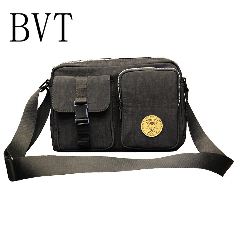 BVT休闲单肩包防水男士包多功能手机包斜挎包运动小背包邮差包黑色 默认颜色