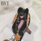 BVT韩版女士软面皮包手提包撞色百搭毛球手提大包包单肩斜跨包 粉红色