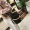 BVT新款韩版时尚简约粗绳手提包复古百搭铆钉水桶包单肩斜挎包潮 咖色