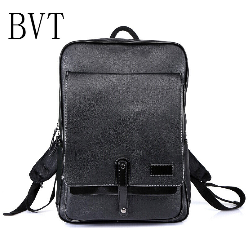 BVT韩版个性双肩包欧美男士书包方形竖款迷你潮流背包笔记本电脑包黑色 默认颜色