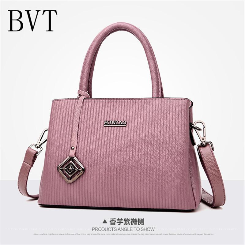 BVT中年女包妈妈包软牛皮女士手提戴妃包百搭斜挎包大容量单肩包_5 粉色