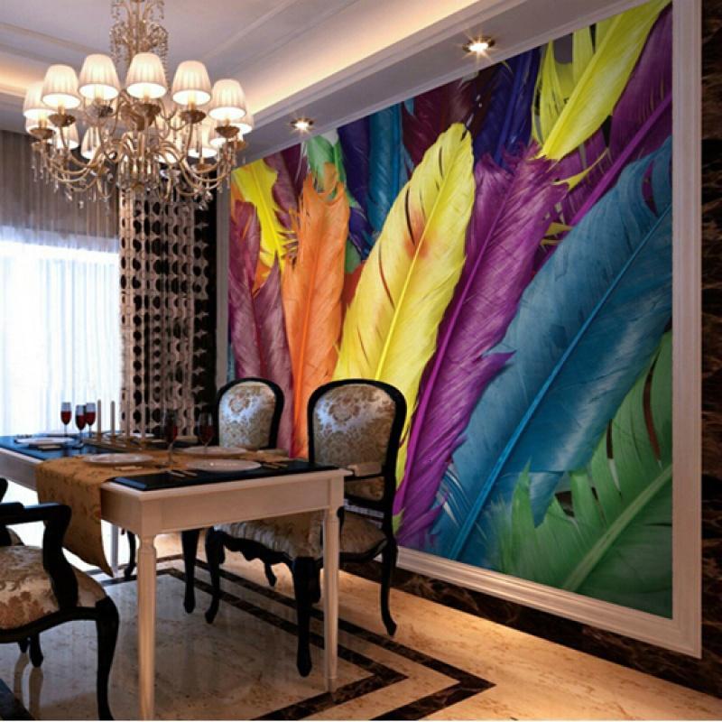 大型壁画3d欧式墙纸床头餐厅卧室客厅背景墙壁纸3D羽毛壁画_9 高档无缝真丝（整幅）
