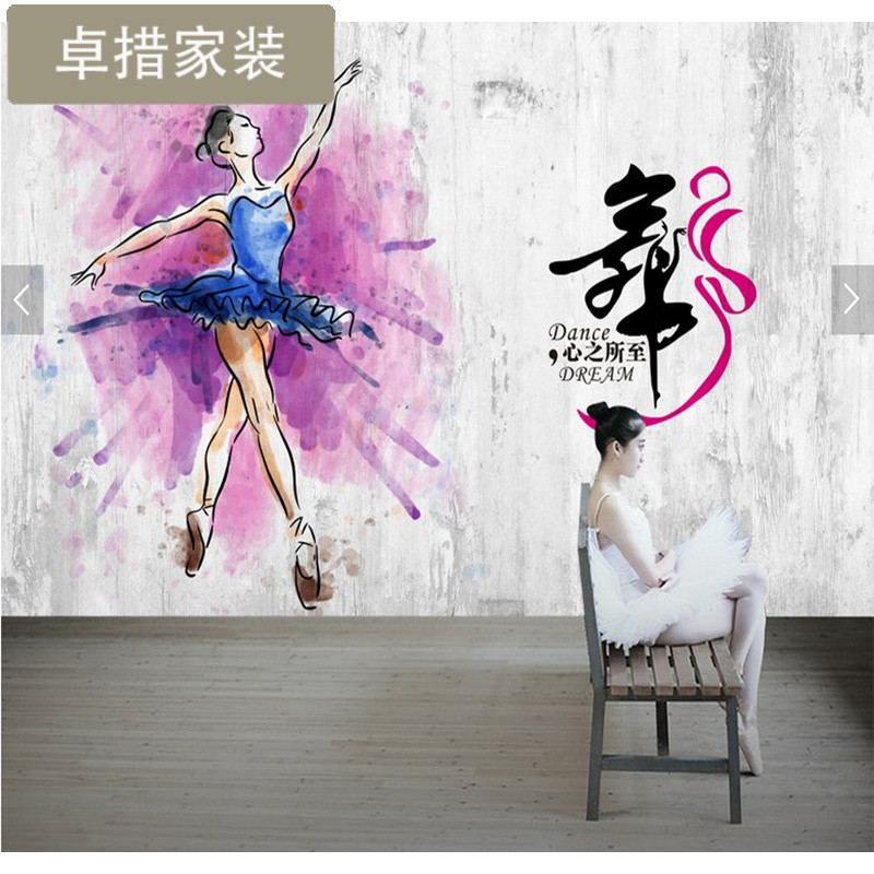 3d芭蕾女孩墙纸舞蹈室艺术培训班大型壁画健身瑜伽房涂鸦背景壁纸_8 无缝闪银纤维布（整张）