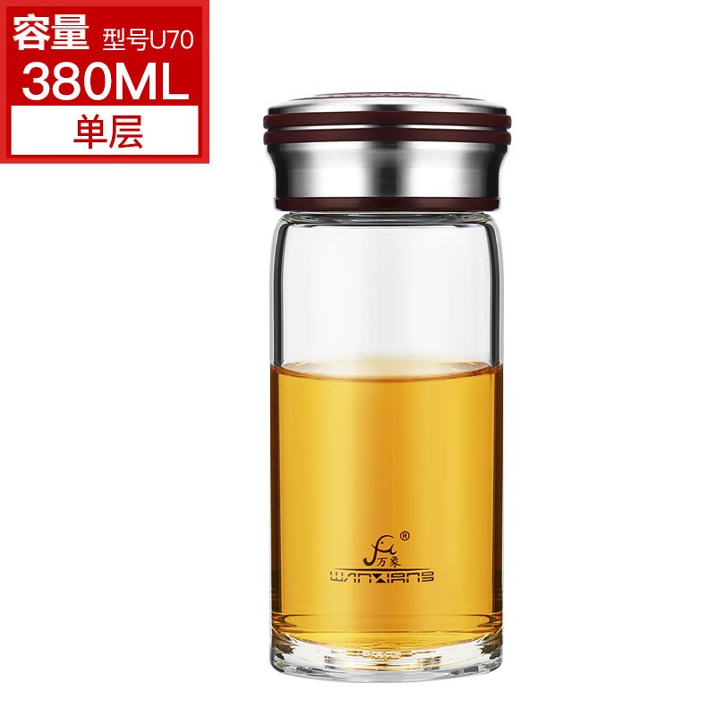 万象玻璃杯单层水晶杯便携玻璃水杯家用喝茶杯办公室泡茶杯U70 U70-红色-380ml