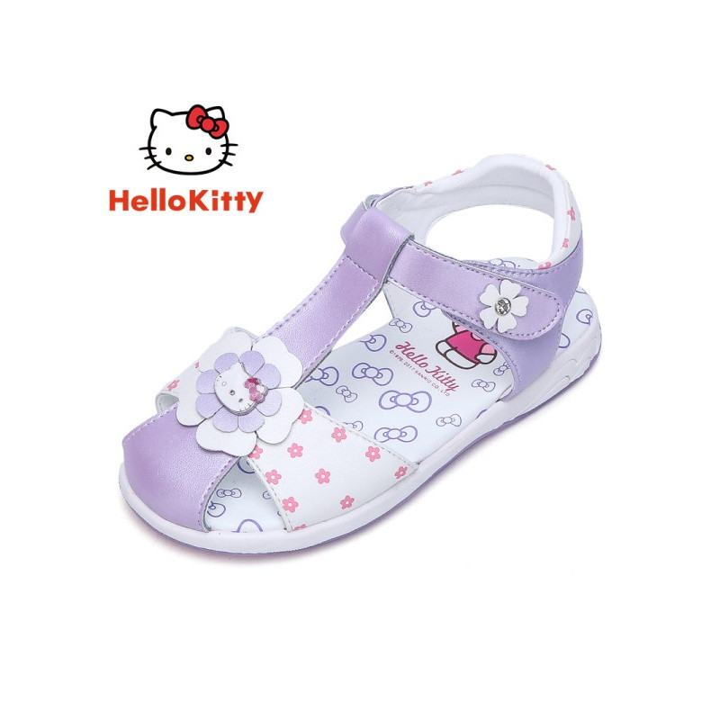 HELLOKITTY凯蒂猫女童鞋皮凉鞋包头凉鞋学生女孩2017夏季新款小童花朵鞋K762 28 月色