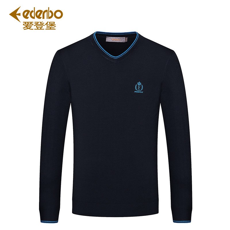 Edenbo/爱登堡男装春季新款长袖毛衣男士羊毛针织衫男打底毛衫 180/96/XXL 深宝蓝01