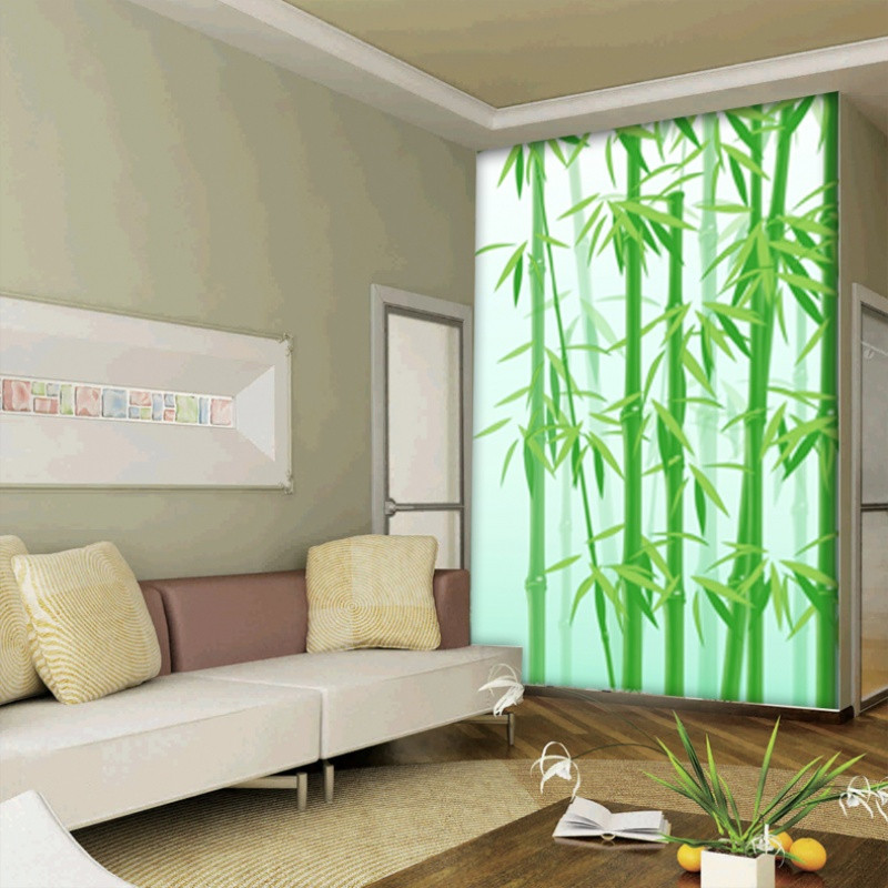 无缝绿色电视背景墙纸壁纸客厅沙卧室大型壁画墙布玄关竹子定制 无缝油画布（整张/平方）