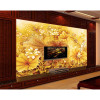 中式壁画墙纸电视背景墙沙墙贴画金色荷花叶壁纸客厅餐厅卧室 无缝无纺纸（整张/平方）