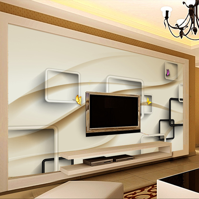 无缝3d立体个性定制壁画5d方框线条电视背景墙客厅沙墙纸墙布 5D凹凸真丝布（整张）