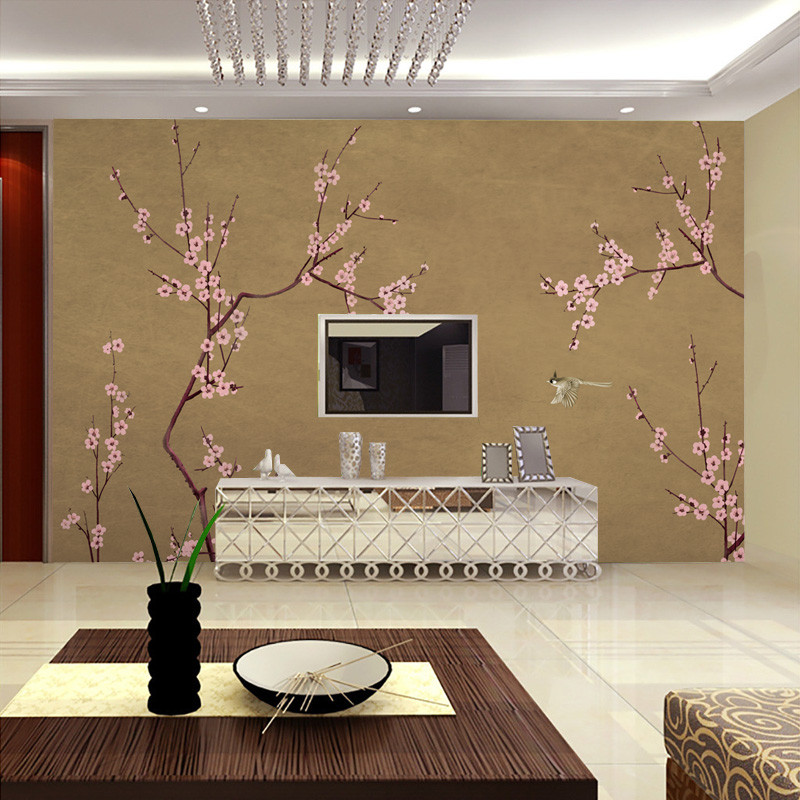 中式复古高清手绘工笔花鸟3D电视背景墙客厅沙卧室壁纸墙纸壁画 无缝无纺纸（整张）