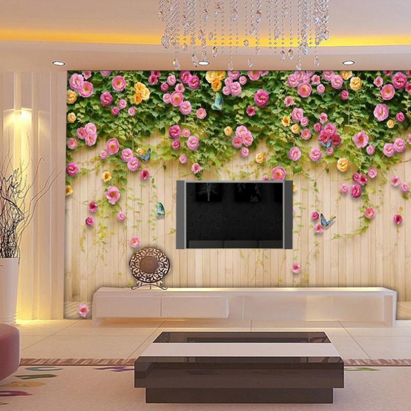 无缝3d大型壁画客厅电视背景墙纸卧室壁纸温馨浪漫玫瑰花木纹墙画_9 无缝纤维布（整张/平方）