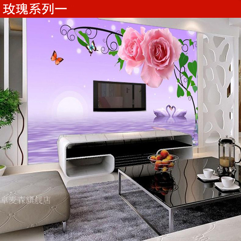 无缝定制壁画墙纸卧室沙客厅3d立体玫瑰花朵电视背景墙壁纸墙布 无缝闪银布（整张/平方）