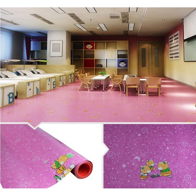 pvc地板革家用卧室加厚耐磨防水塑胶地板纸地胶塑料地板撕不烂 默认尺寸 粉红色牛筋粉色卡通