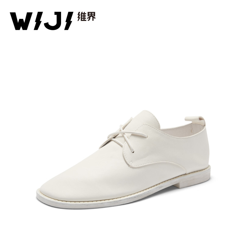 WIJI2018春季新款小皮鞋女英伦风休闲低跟单鞋平底韩版简约小白鞋 白色 39