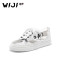 WIJI新款春夏涂鸦气质小白鞋新潮款后跟透明休闲运动女鞋系带平底 白色 39
