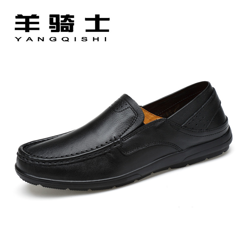 羊骑士2018新款低帮男士潮流百搭复古休闲真皮皮鞋 JZ-E9209黑色 39码
