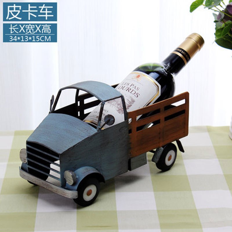 红酒架摆件欧式创意葡萄酒架酒瓶架铁艺家居仿真红酒架子展示架酒架悬挂葡萄酒架子葡萄酒架高脚杯_7 皮卡车酒架
