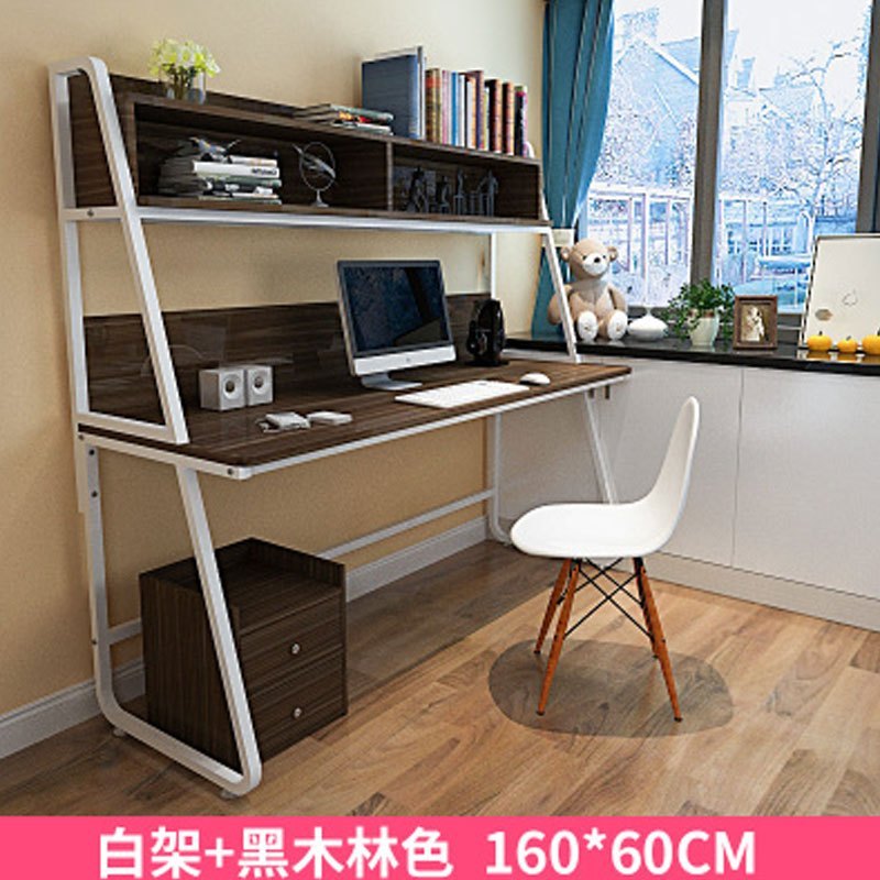 电脑桌台式桌子简约现公桌家用书桌书架组合简易笔记本写字桌多功能多色多款时尚创意住宅家具桌类_3 160*60（白架+黑木林色）